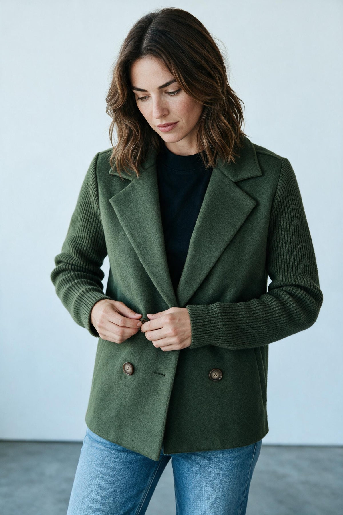 Veste croisée à manches en maille Amondar, coloris Vert Foncé, vue 5